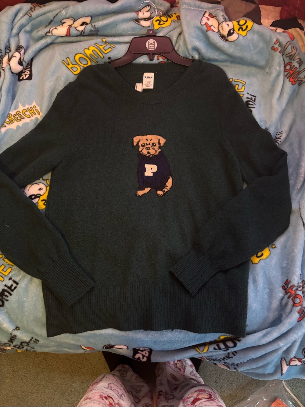 PINK Victoria's Secret Navy Green Dog Sweater